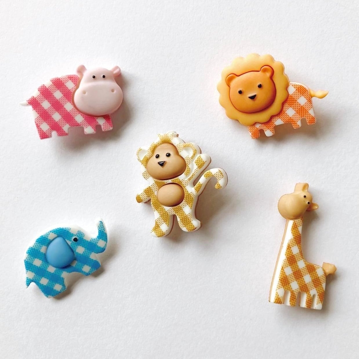 〈再入荷〉JJボタン ギンガムチェックのアニマルボタンパック(5p)