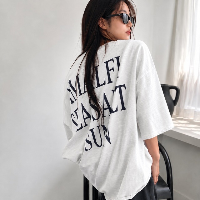 【即納】Y-5008　2026秋新作♡AMALFIピグメント加工バックプリントオーバーサイズ半袖Tシャツ　ホワイト　0728