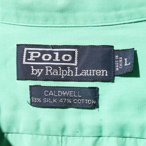 美品 L 完全無地 Caldwell シルクコットン エメラルドグリーン ポロラルフローレン 半袖開襟シャツ Polo Ralph Lauren