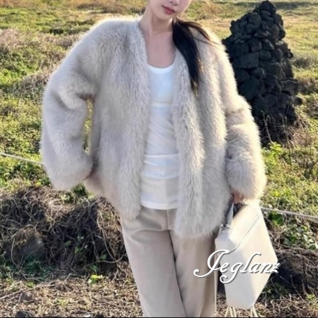 ファー エコファ ジャケット コート ブルゾン ノーカラー 着映え（MB256）φ