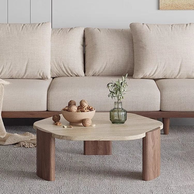 模造トラバーチン ラウンド 六角形 ローテーブル リビングテーブル