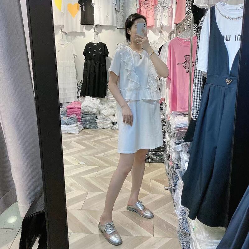 サマードレス スリムラウンドネック 大きめサイズ 夏物 Oネック ミックスインファッション13108907974