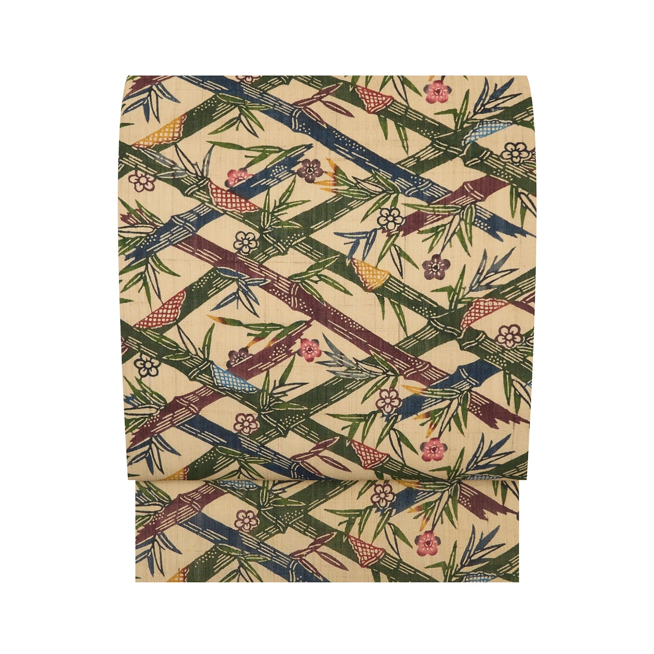 本場琉球紅型 竹垣に花の模様 生紬 名古屋帯【未着用品】 | かわの屋