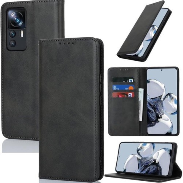 xiaomi 12t pro ケース 手帳型 xiaomi 12t pro カバー シャオミ 12t pro カバー カードスロット、キックスタンド レザー ブラック 2322