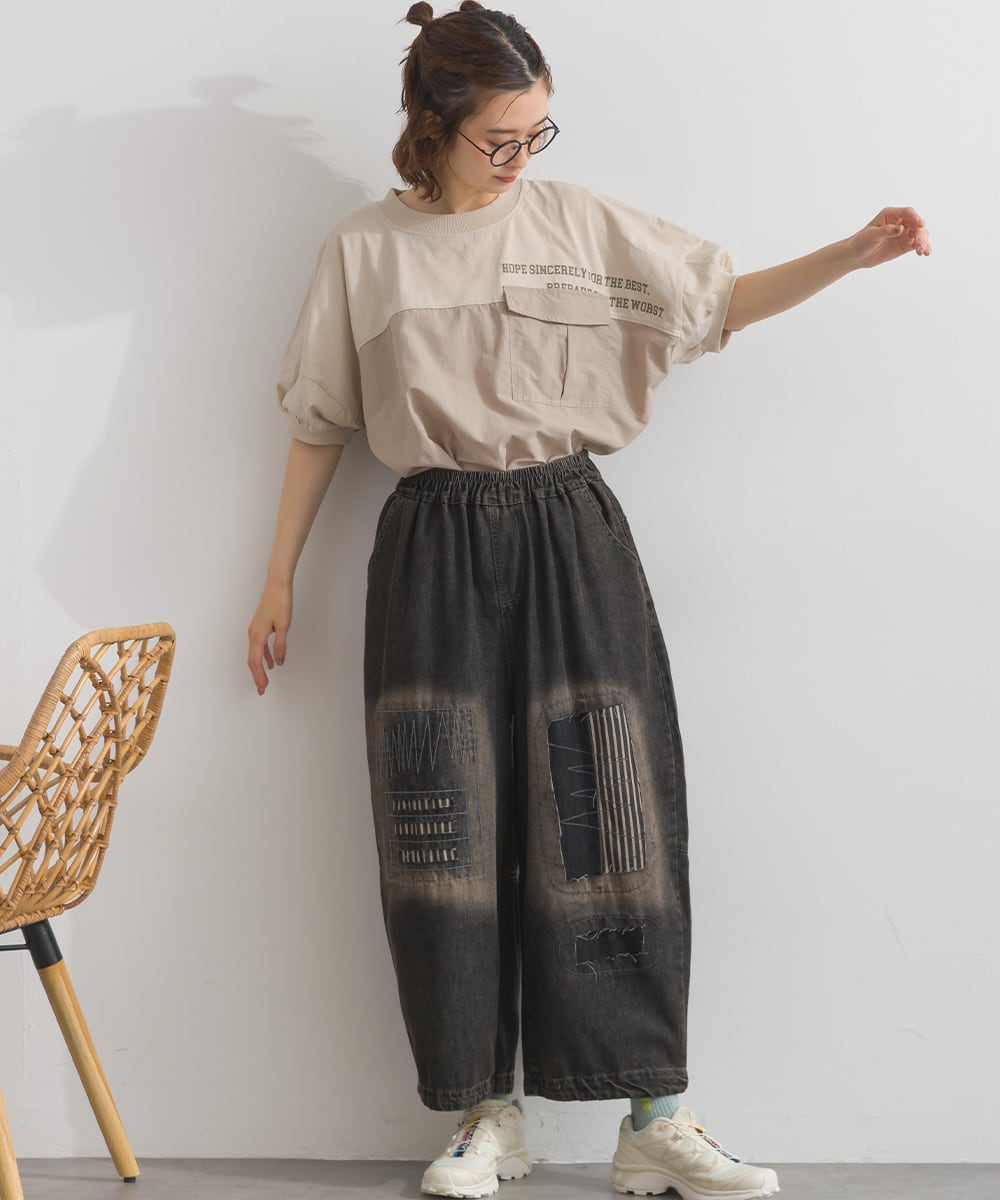 D262121 パッチワーク風ダメージデニムパンツ / Patchwork Style