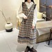 Vネックフラワー刺繍チェック柄ジャンスカ ・8860