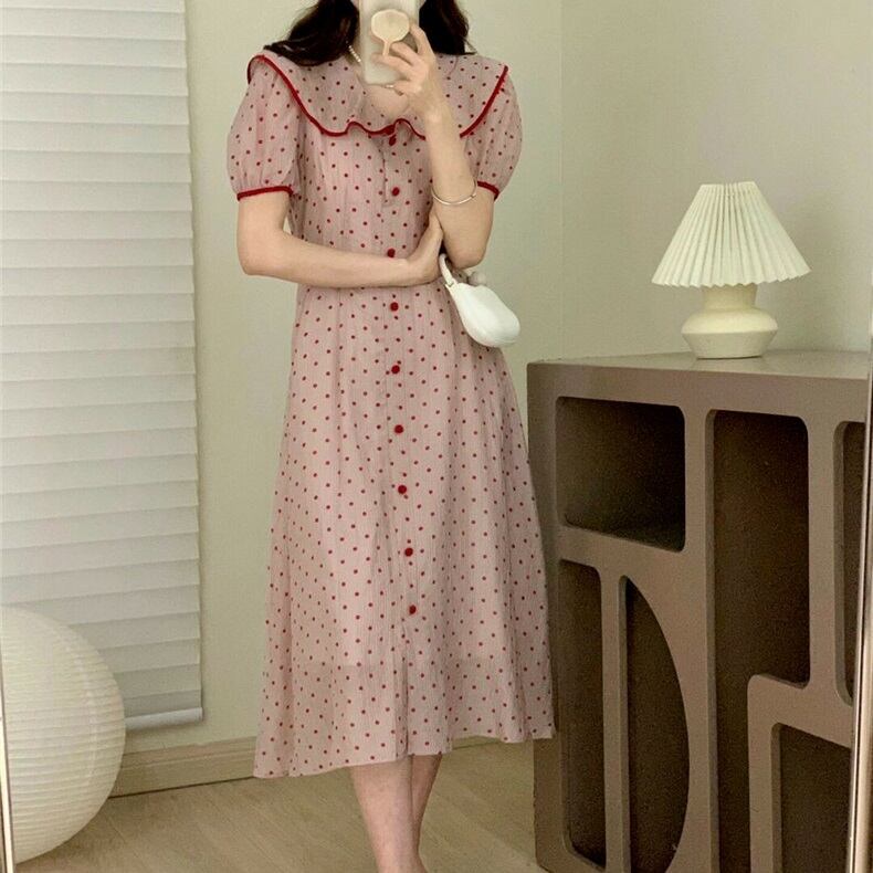 ワンピース レディース フレアワンピース S M L XL 2XL ロングワンピース ミモレ丈 袖あり 半袖 襟付き フレア Aライン シフォン かわいい 大人可愛い カジュアル フェミニン おしゃれ お洒落 お嬢様 ナチュラル ラブリー キュート ガーリー レトロ ドット 水玉 学生 通学 デート お出かけ 女子会 休日 旅行 散歩 カフェ巡り 街歩き 公園デビュー 春 夏 10代 20代 30代 40代 ママ 韓国 韓国系 着回し 普段使い 体型カバー 楽ちん ファッション コーデ プチプラ モテ