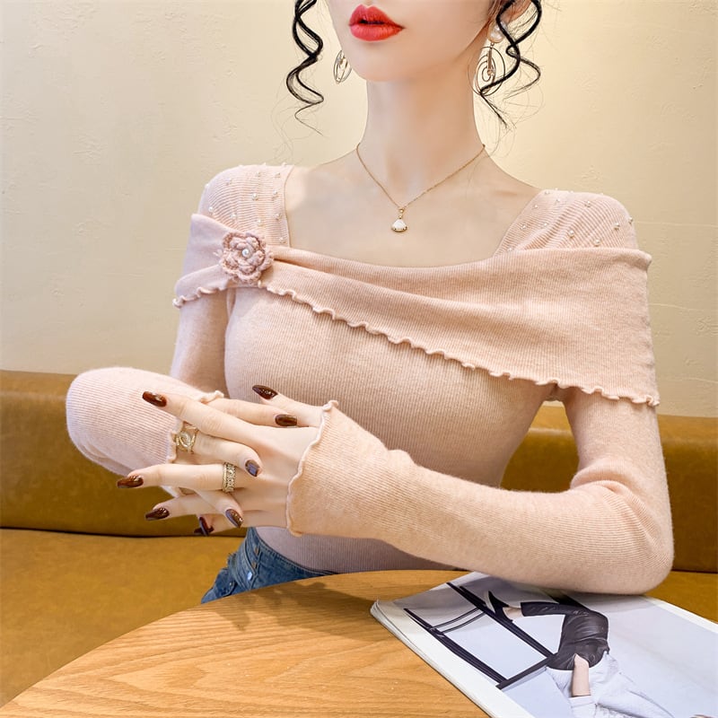 【tops】パール立体フラワーニットトップス M28666