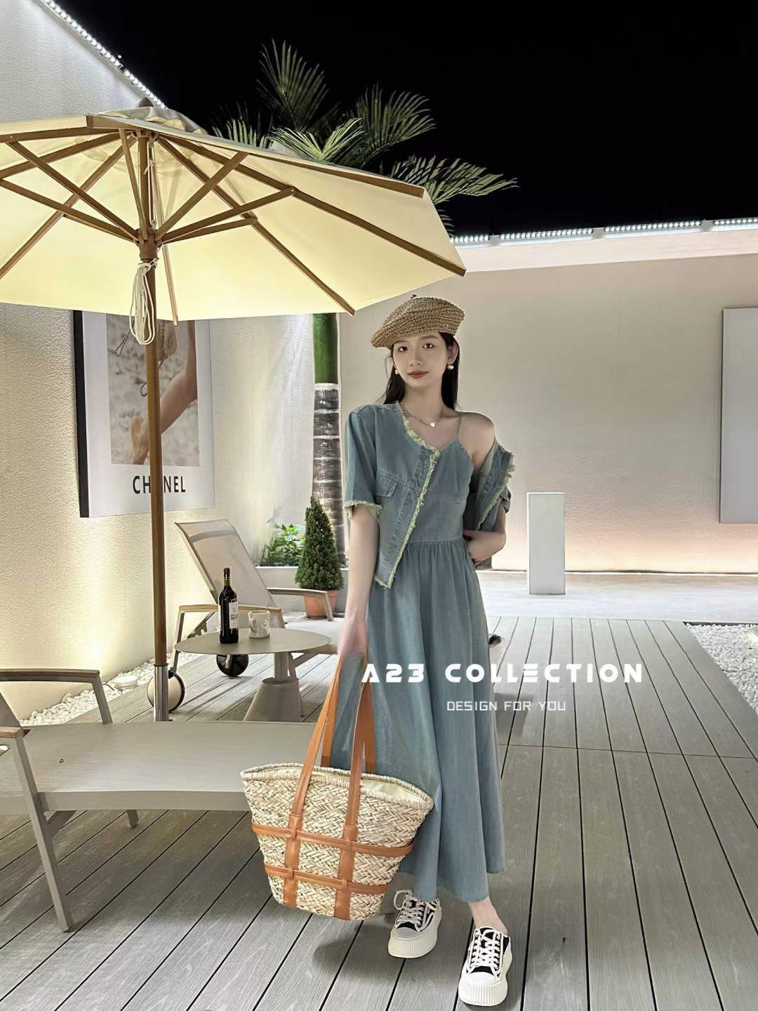 デニムキャミワンピース・ジャケットセットアップ　AJ33172-730