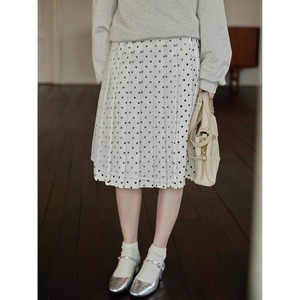 mimore length polka dot pleated skirt