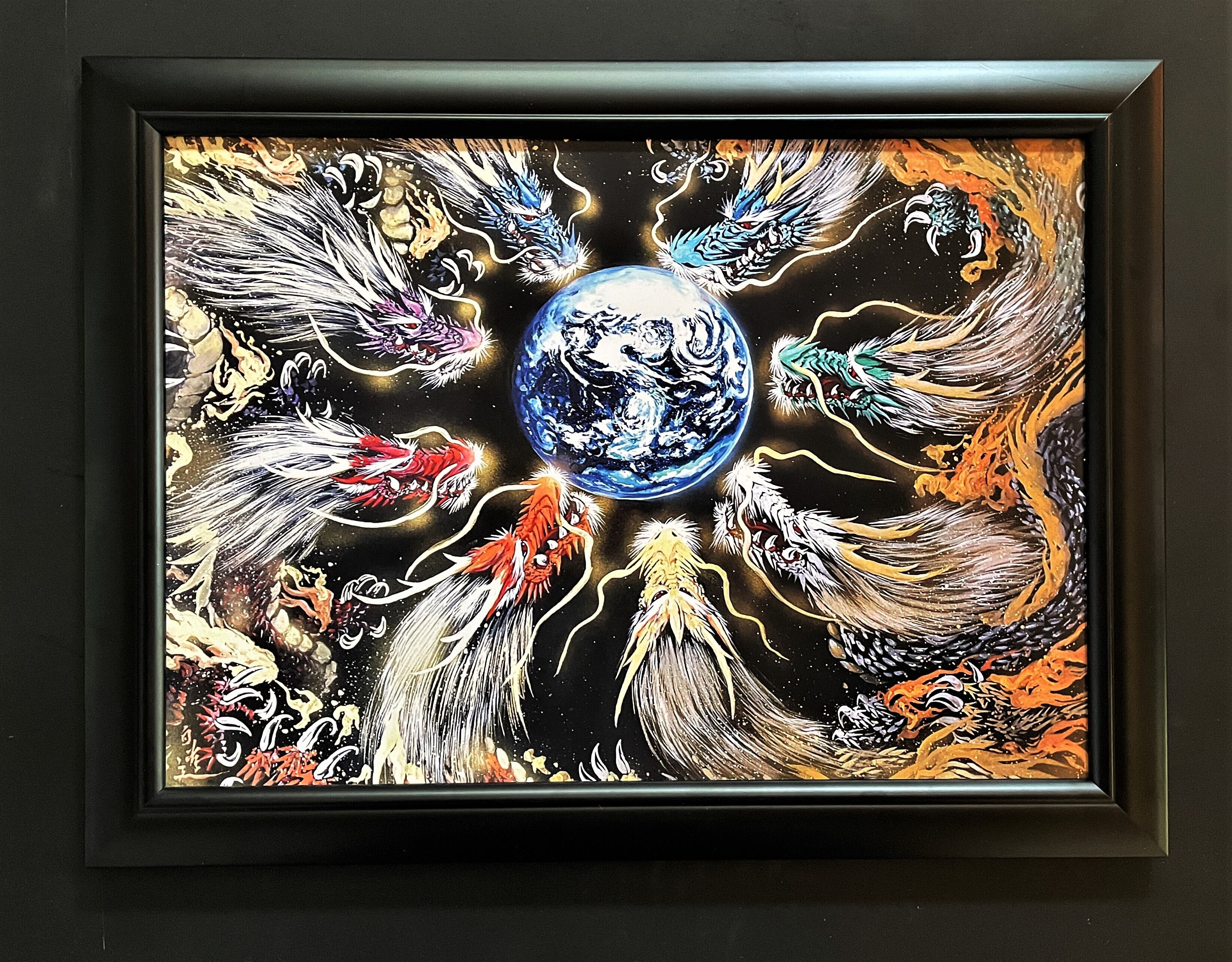 贅沢品 絵師白道 黄金の麒麟 複製画 直筆サインあり 箱あり 高級額装 黒 Hakudouroom 絵 絵画 龍 Art Hakudou その他 Jasa Org Za