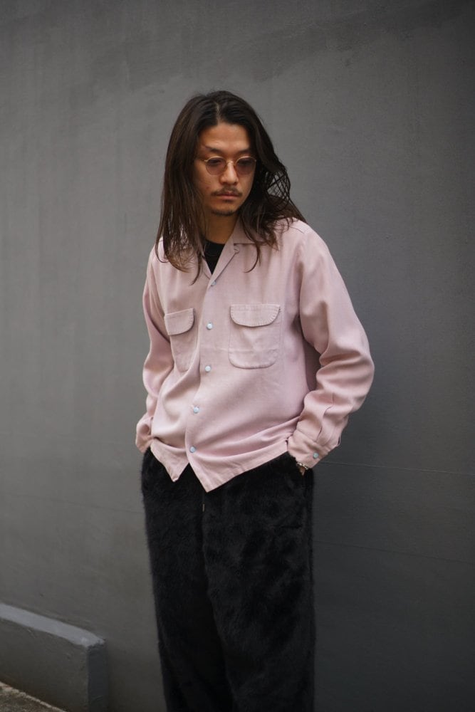トップス 60s rayon gabardine shirt Da Vinci - California] Vintage Rayon Gabardine Open Collar Shirt