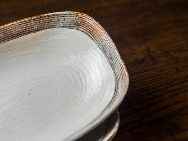 渕荒横彫 なで角長方鉢 大 （カレー皿・オーバル鉢）／古谷 浩一