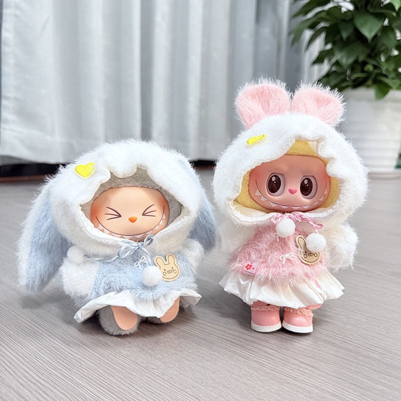 Labubu 1-3代用 秋冬 ふわふわ フード付きうさぎ耳トップス＋スカート