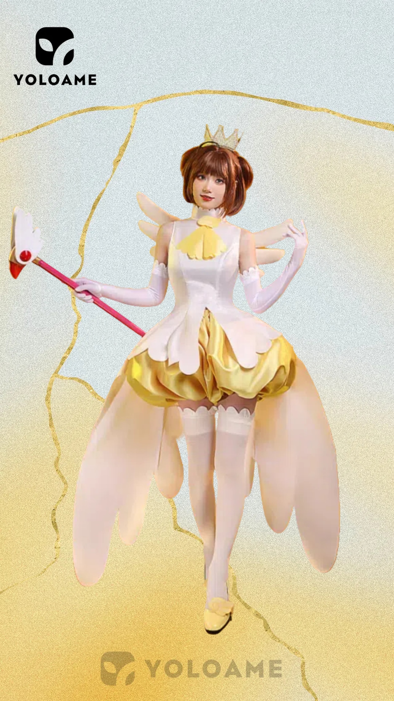 三分妄想 カードキャプターさくら 木之本桜 コスプレ 黄白天使戦闘服 衣装