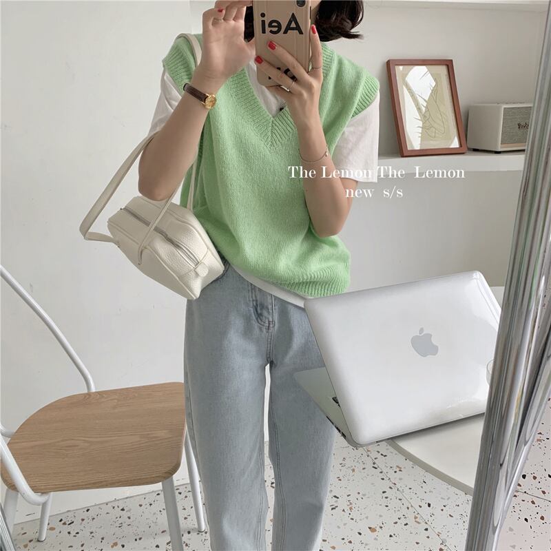 スプリングカラーVネックソリッド プルオーバー ニットトップス レディース レッド 春物 ソリッドカラー ビッグFスモールZ韓国11289015844