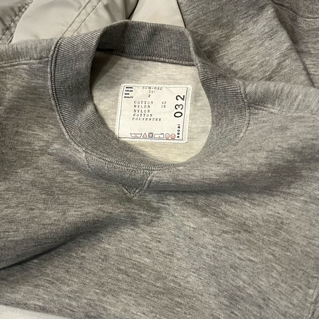 sacai SCM-032 古着メンズサイズ2 Sacai サカイ MA-1 Pullover Sponge Sweat SCM-032 グレー size