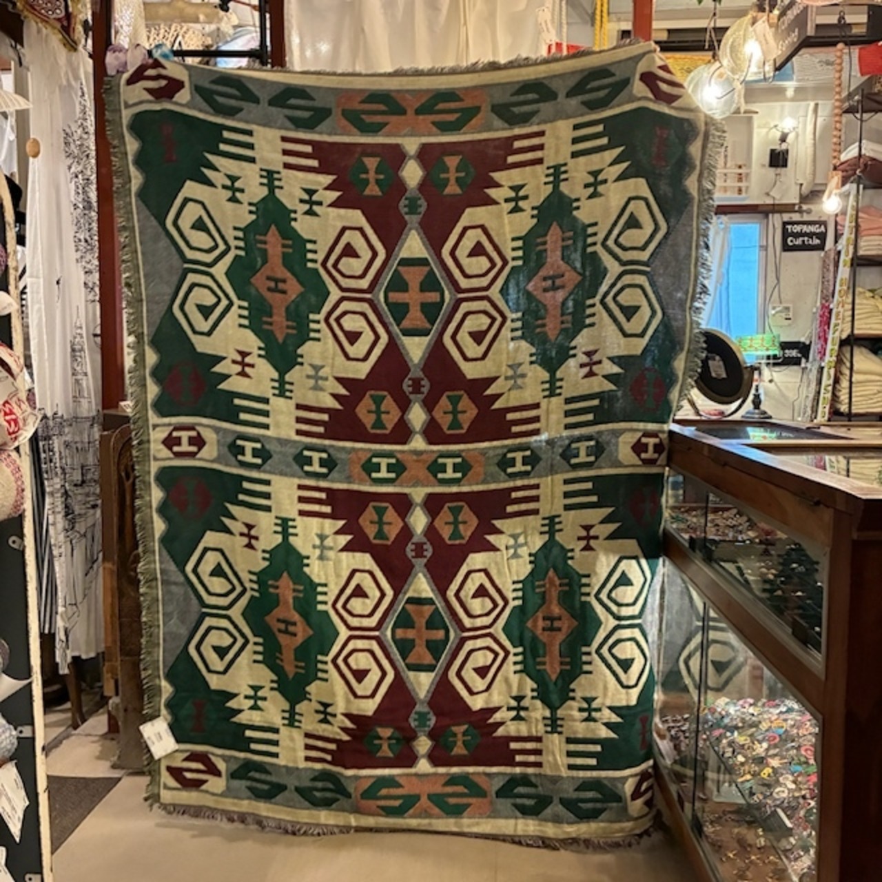 TOPANGA Homefurnishing Tribal throwket 　トライバルスローケット　130×180cm　K　グリーン　レッド　ソファカバー　ベッドカバー　ブランケット　カーテン