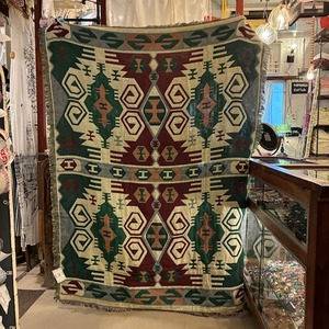 TOPANGA Homefurnishing Tribal throwket 　トライバルスローケット　130×180cm　K　グリーン　レッド　ソファカバー　ベッドカバー　ブランケット　カーテン