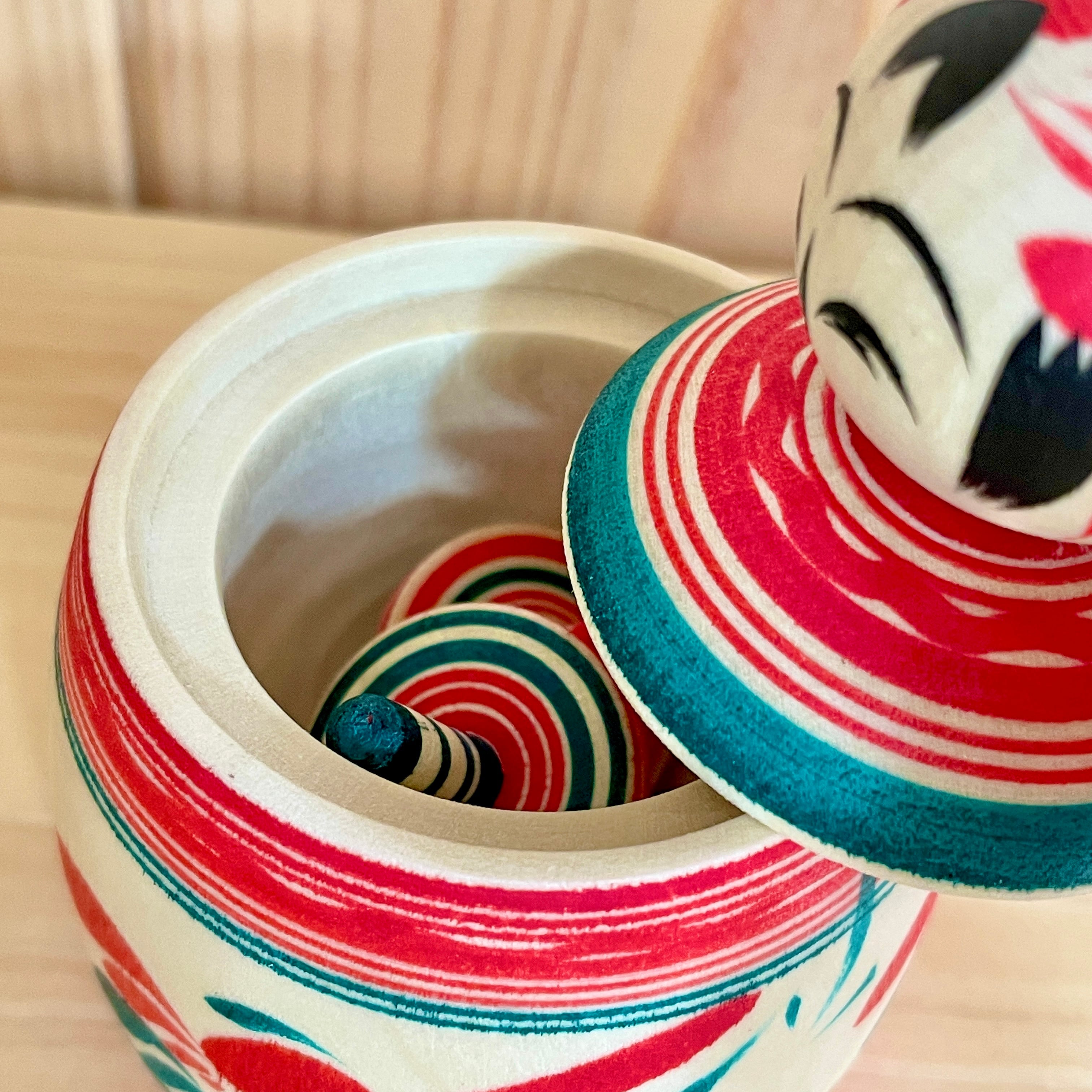 平賀輝幸工人：作並系】コマ入り えじこ こけし：10㎝ N6TeH-108