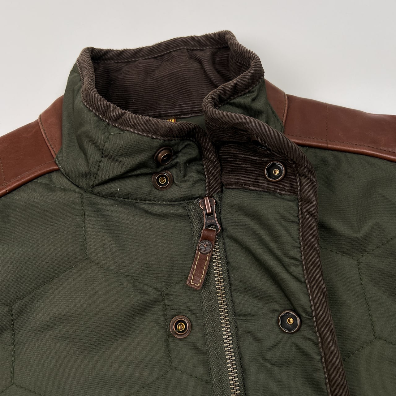 00s Timberland ティンバーランド 本革 レザー 切替 キルティング ジャケット サイズ S /メンズ/カーキ/オールド