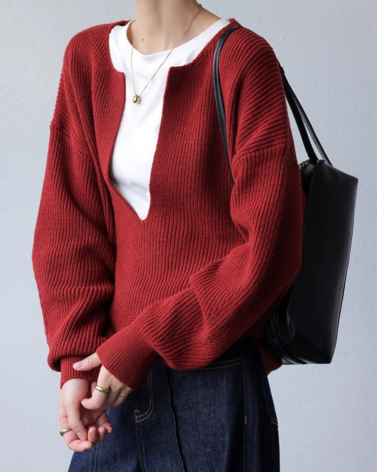 Deep v neck loose knit Sweater T20163