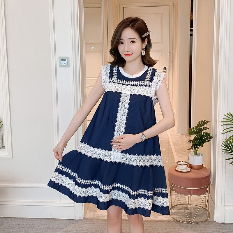 【新作】【送料無料】 マタニティウェア2020夏の新しいデニムステッチルーズドレス小さな新鮮なミドル丈のトレンディなマタニティドレス-アリババ サマー 夏物 expec290726625034