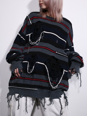 REMAKE / "boro" and "zip" custom cotton border knit