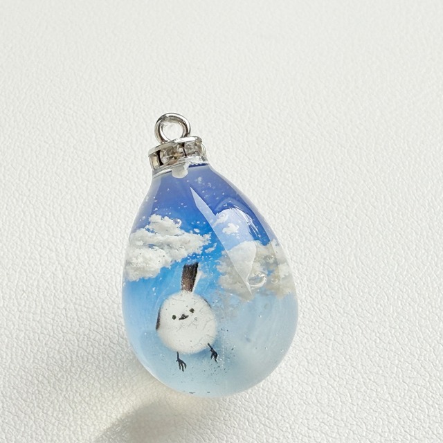 【B品】シマエナガの空卵キーホルダーorネックレス　シルバー