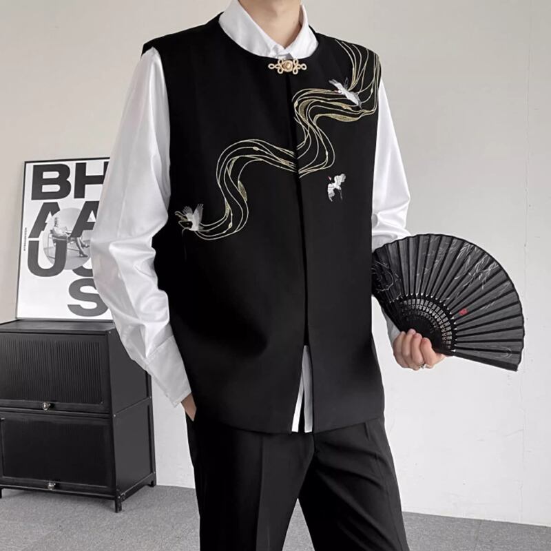 チャイナ風 フロントボタン ノーカラー ベスト 1color MOJ0187