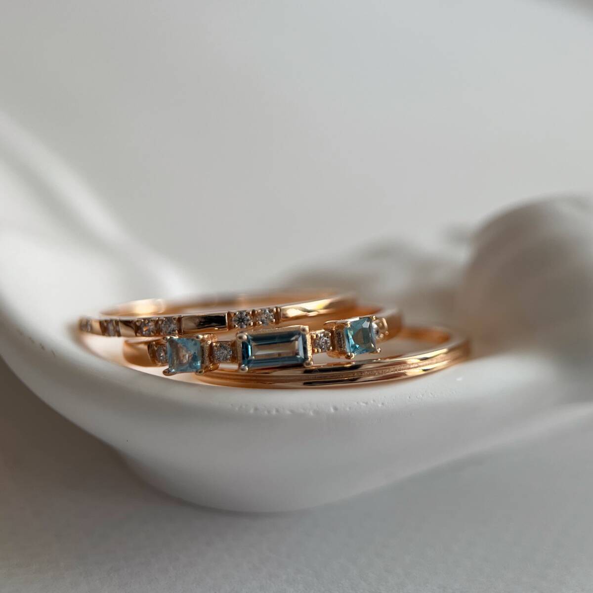 天然ロンドンブルートパーズ＆スイスブルートパーズ　3本セットリング