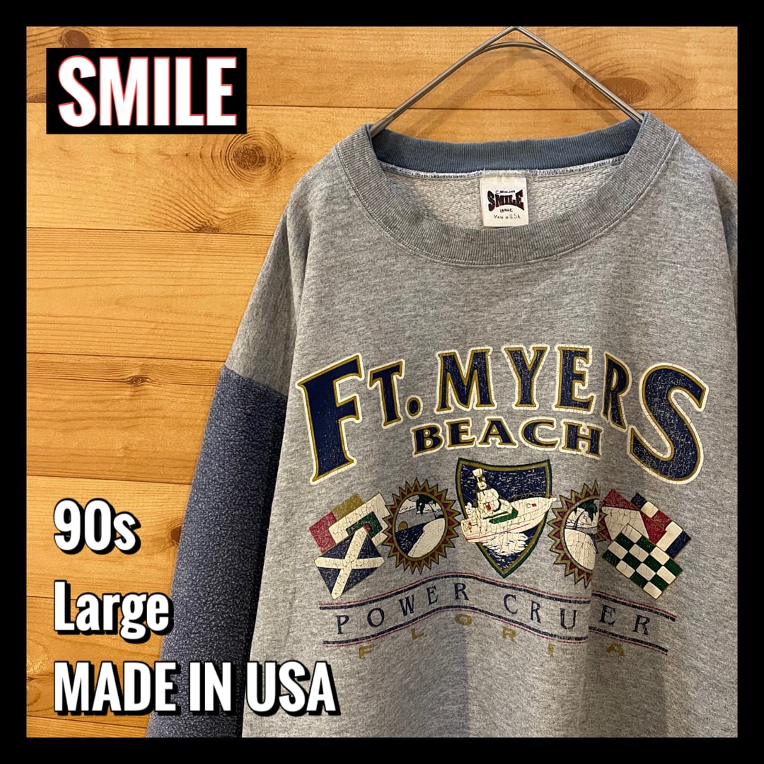 古着　90s　プリントスウェット　USA製 SMILE】90s USA製 フロリダ リゾート プリント スウェット トレーナー