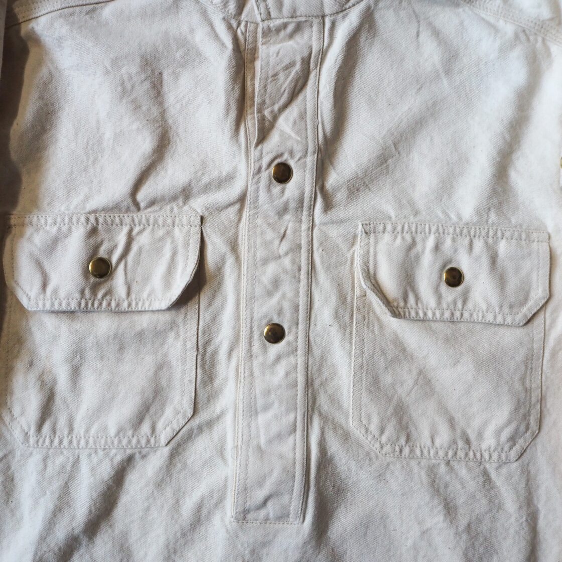 70s “sailar brand” off-white cotton linen bourgeron smock sampling 