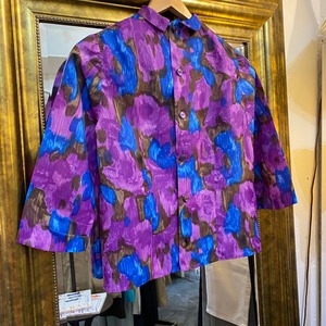 60’s painting print bowtie blouse