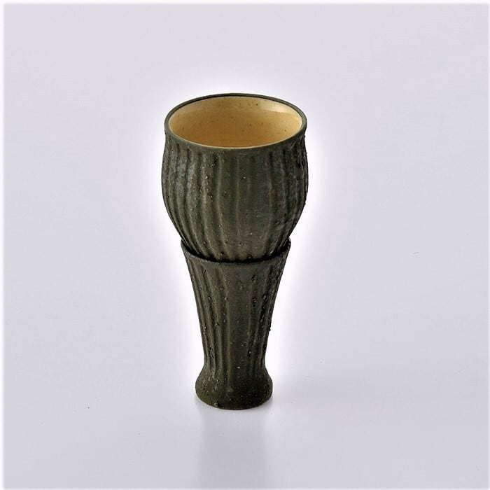 みどりようせき】黒曜石緑釉鎬彫 和飲冷酒盃 | 乃利陶窯オンライン