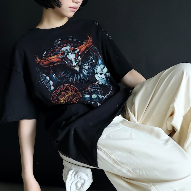 " HARLEY DAVIDSON " loose silhouette front & back print boro Tee