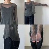 glitter sheer crewneck tops/gray