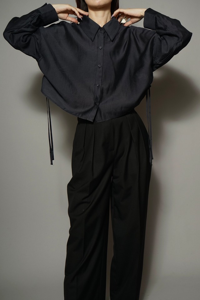 SIDE DRAWSTRING LUSTER SHIRT   (NAVY) 2404-72-T3606