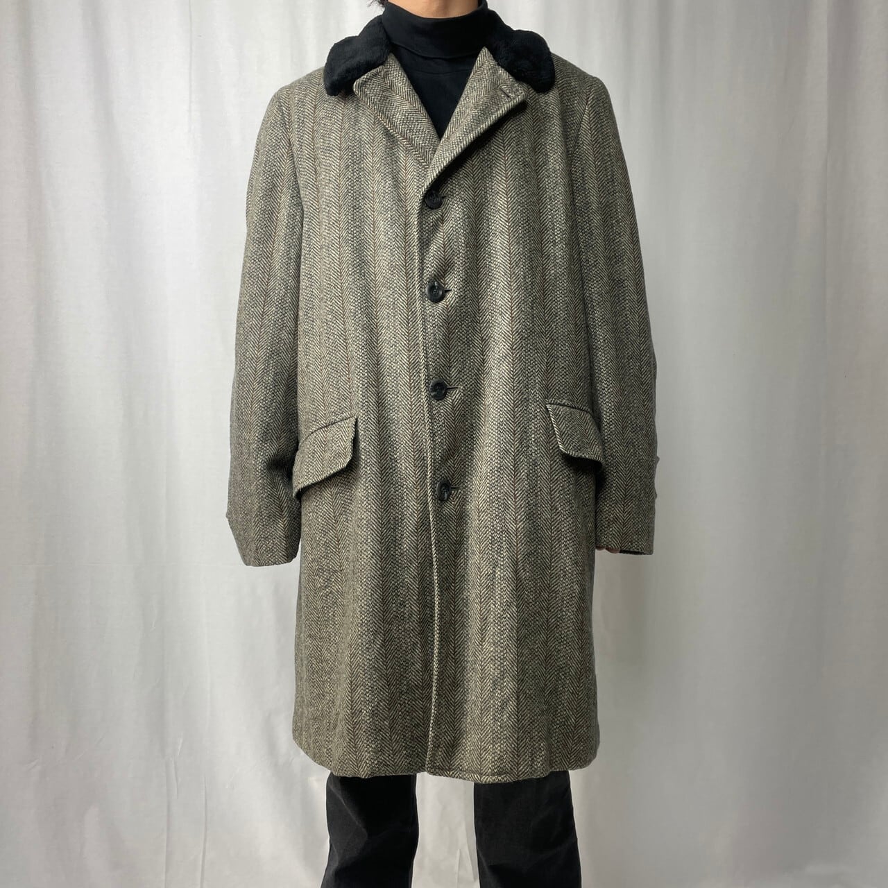 USA製 THE BLACK DEVIL ツイード ウールコート メンズ2XL相当 古着