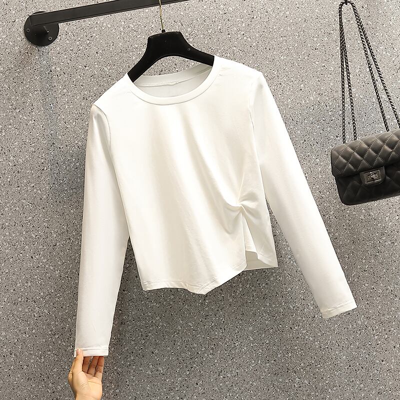 大きいサイズ プラスサイズの女性の21年秋新しいスタイルのファットシスターファッションウエスタンスタイルは薄いワイルドフライストリート無地の長袖tシャツです ロング 大きめサイズ オータム 秋物 ソリッドカラー ビッグサイズ 大きいサイズ専門店 Rei