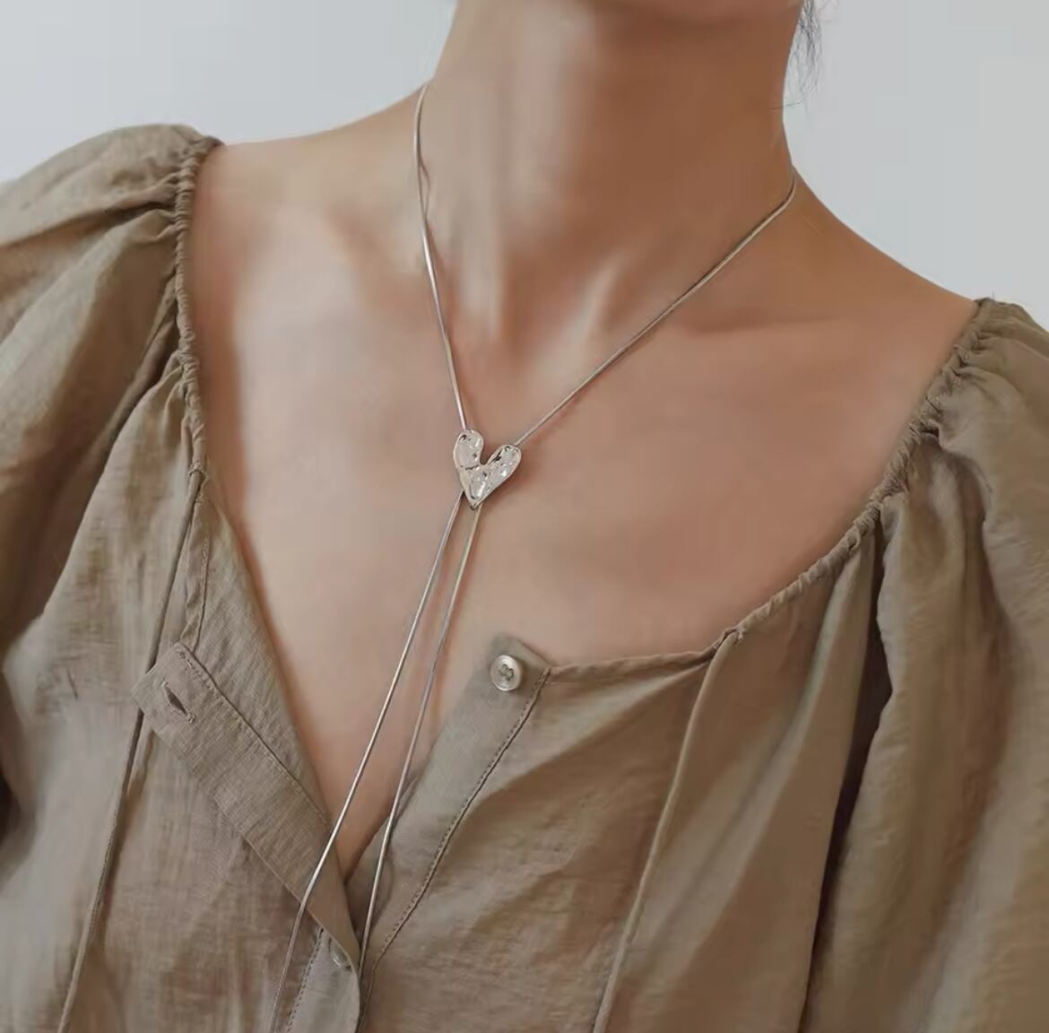 金アレ対応 18k シルバーハートネックレス(0697)