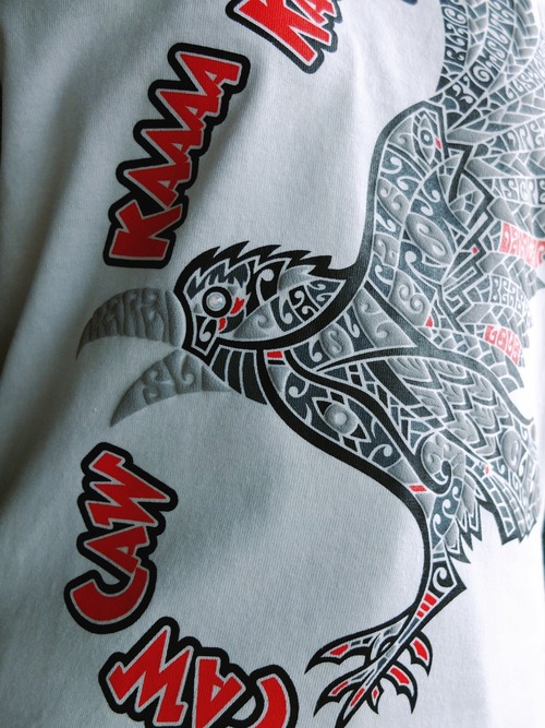 烏カラス 七分丈ベースボールTシャツ　カアァァァ～　C/#ナチュラルホワイト×南海グリーン