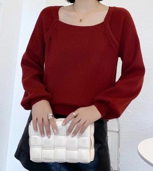 スクエアカット リブニットトップス AJ1080-6289