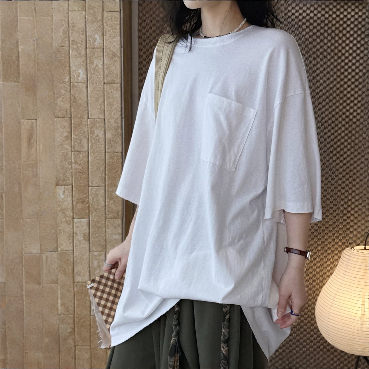 リラックスドロップショルダーパッチポケットTシャツ A02190
