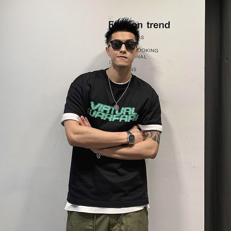 プリントスリーブTシャツ サマーカジュアルラウンドネック半袖 ハーフスリーブ 夏物 Oネック Xu_Tailang9656860654