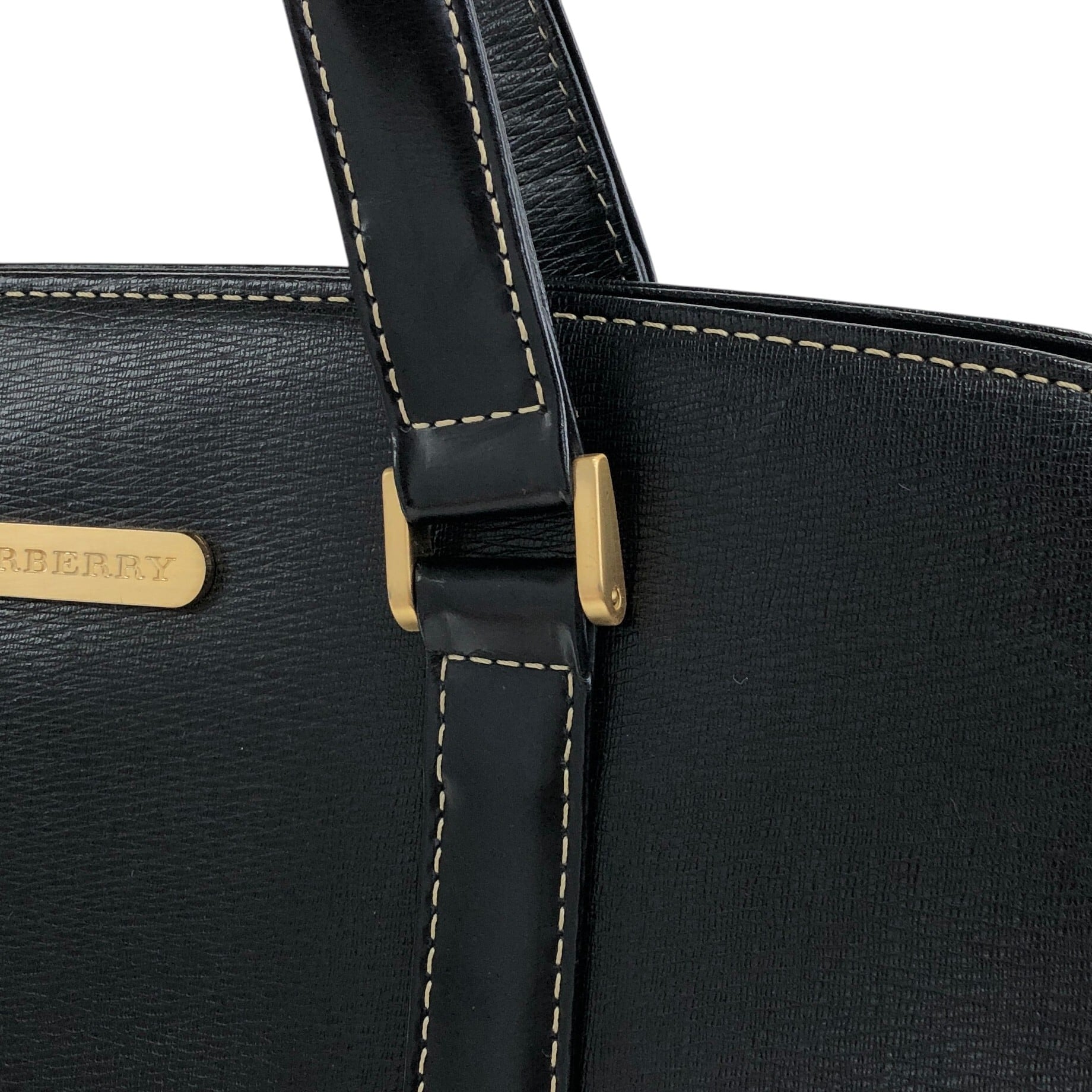 BURBERRY バーバリー ハンドバッグ ブラック プレートロゴ レザー