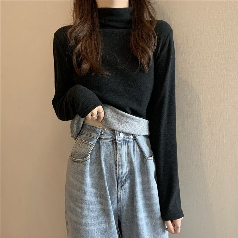 カラーシャツ スプリングオータムスタイルブラックTシャツ ロング 春物 秋物 YY-ファッション48126380694