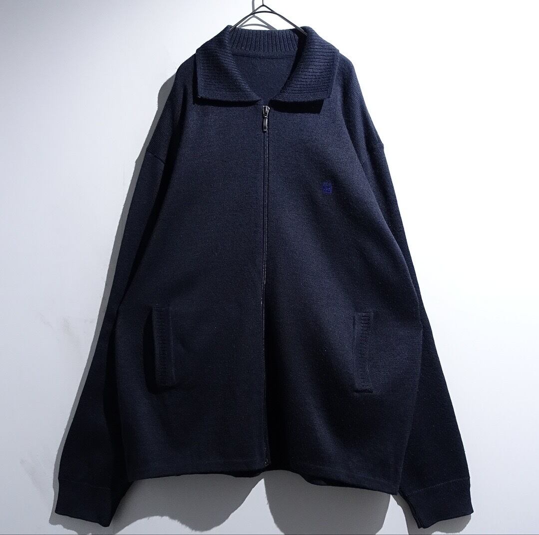 EURO Navy Logo Embroidered Design Zip Knit Jacket