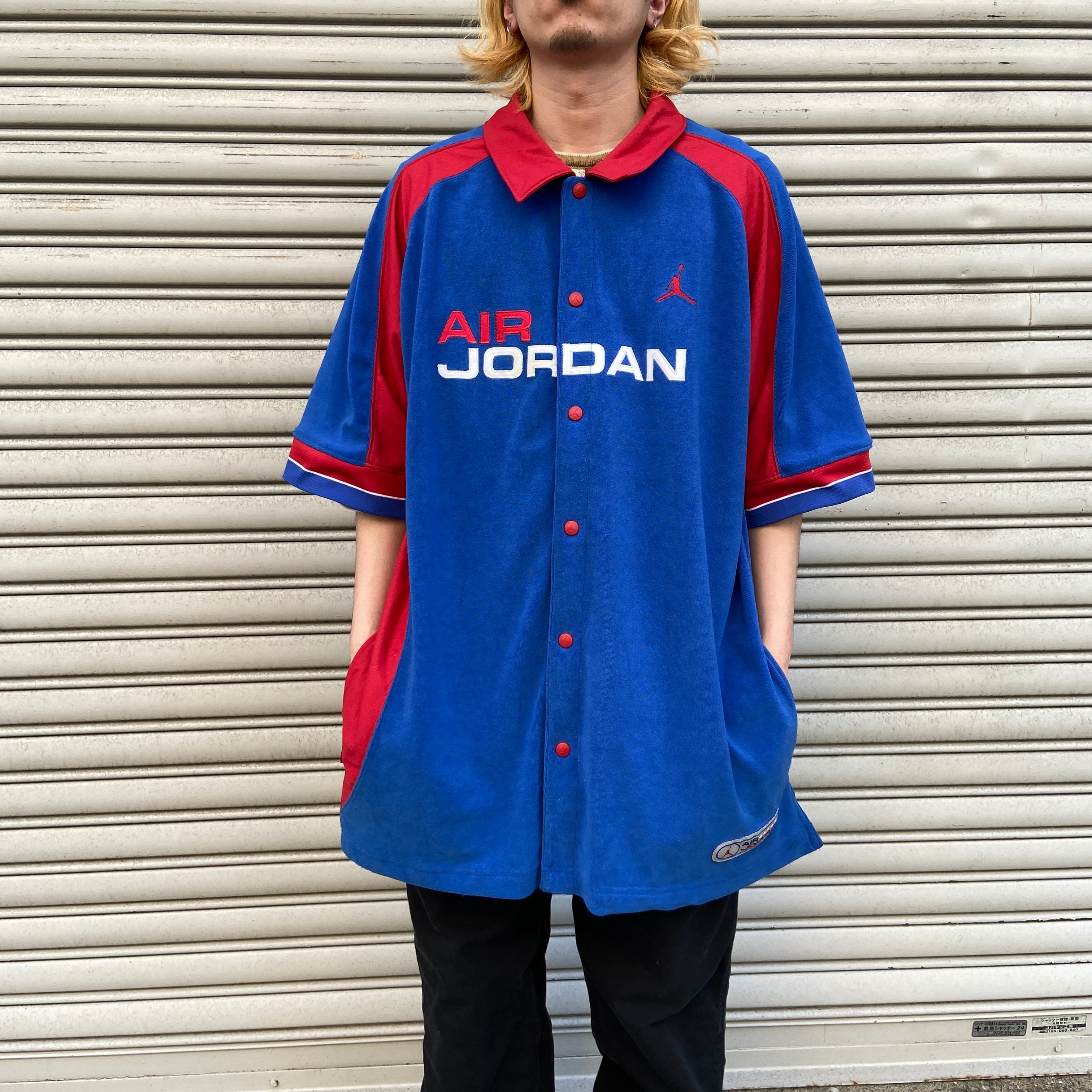 AIR JORDAN スナップボタンゲームシャツ ジャンプマン 青 赤 XXL