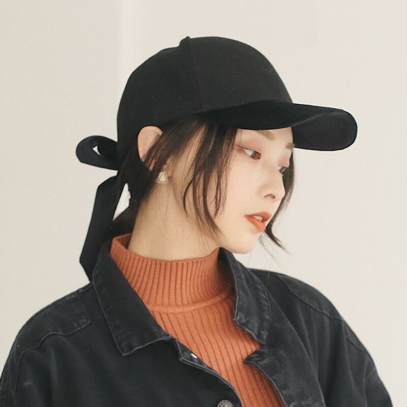 オータムウィンターキャップ コーデュロイカジュアル リボン 帽子 秋物 冬物 ブラック・アイド・ピーズ75966189679